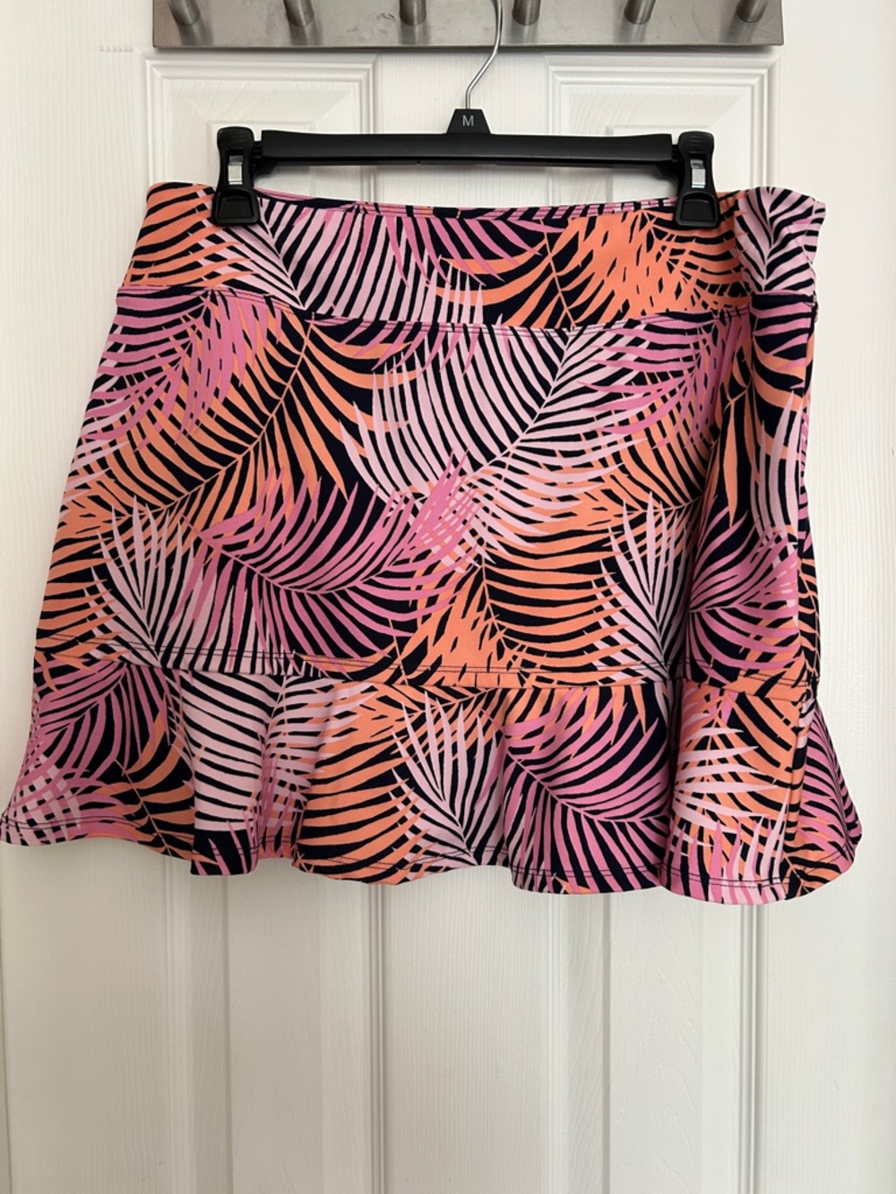 Tommy Bahama XL Pink and Orange Palm-Print Ruffle Mini Skort